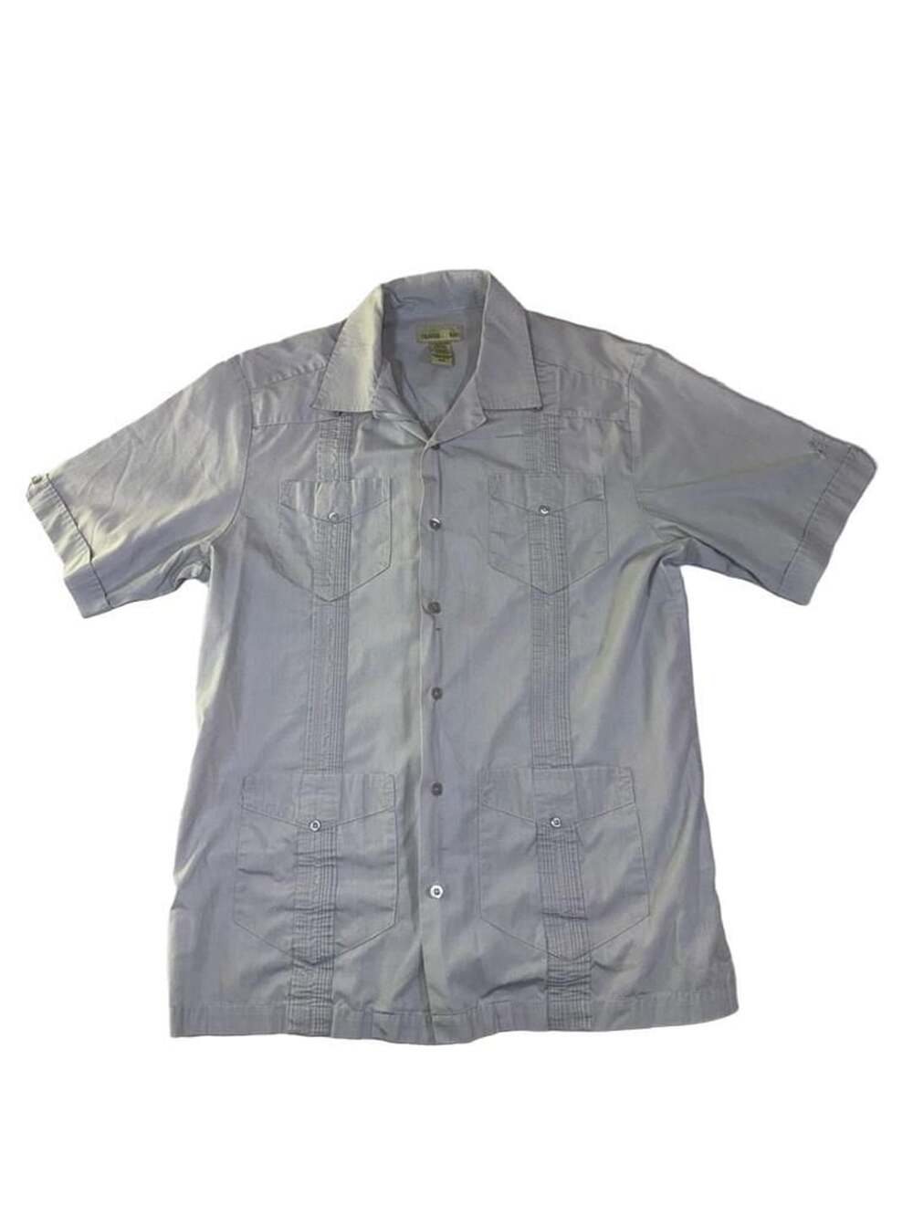 Trader Bay Gray Guayabera Short Sleeve Pleated Pocket Shirt Medium